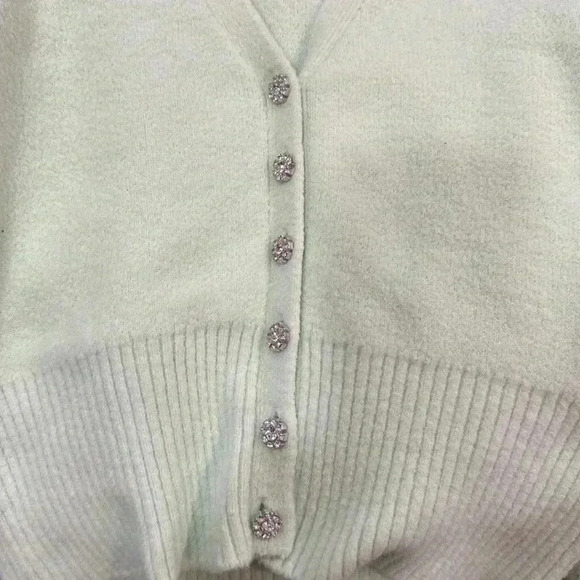 Zara Jewel Button Cardigan Sweater Green size Large. - Picture 4 of 6